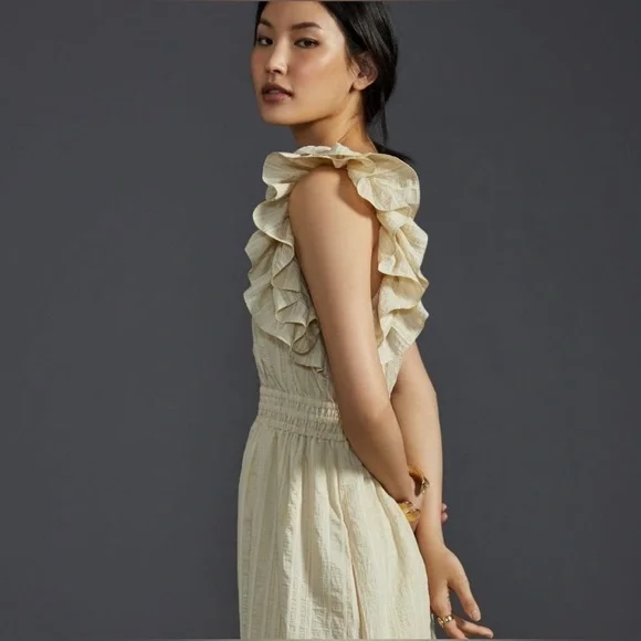 Anthropologie Mare Mare x cream striped maxi dress with pockets size XS - Picture 3 of 7